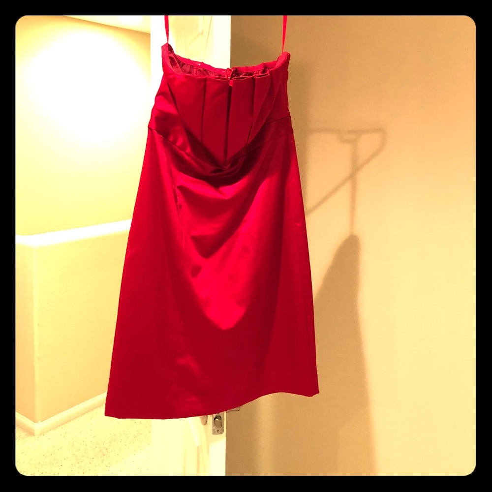 Red Satin Strapless Cocktail Dress